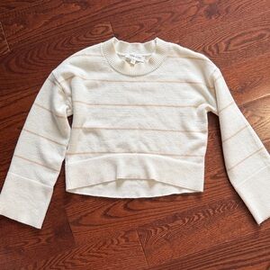 Hippie Rose Cream and Tan Striped Crew Neck Sweater